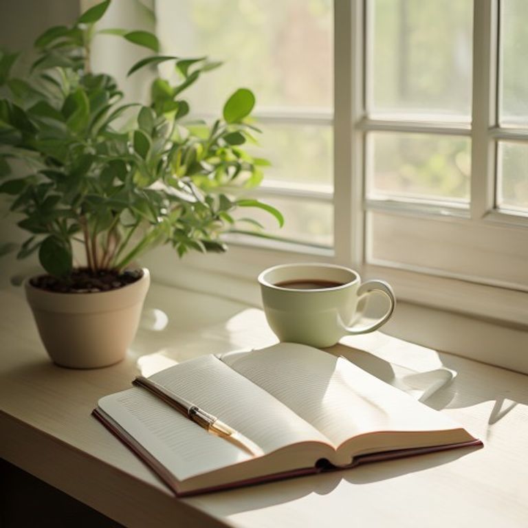 Morning preparation space with journal and tea